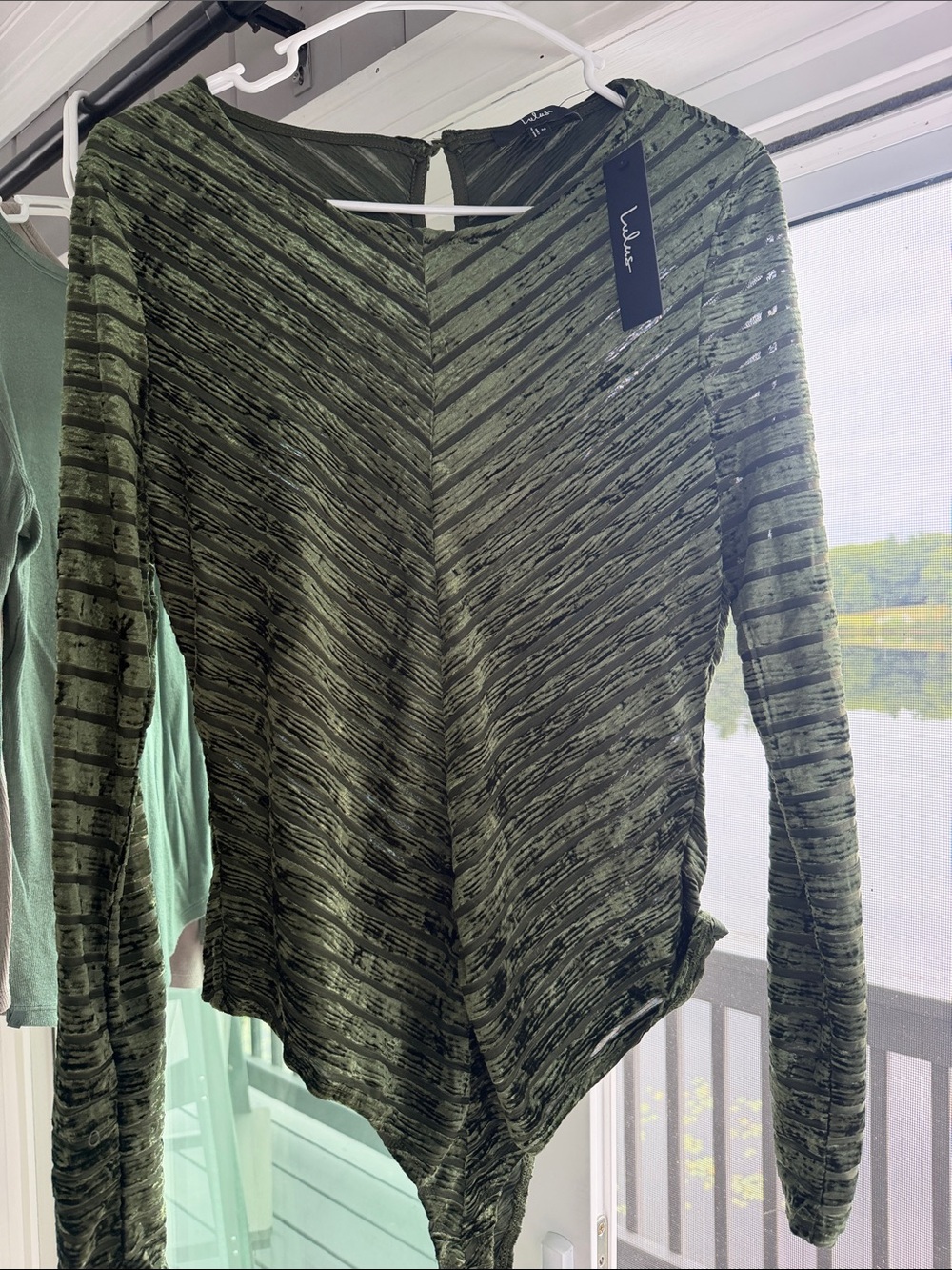 Lulu's Olive Green Striped Long-Sleeve Bodysuit